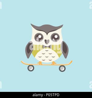 Cute Eule mit Skateboard. Stock Vektor