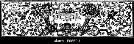 . Englisch: Fleuron aus Buch: eine Anzeige der Heraldik. Von John Guillim, Pursuivant an den Armen. Die sechste Ausgabe. Improv 'dmit großen Ergänzungen vieler hundert Wappen, unter ihren jeweiligen Lager, mit guten Behörden aus dem Ashmolean Bibliothek, Sir George Mackenzie, &c. Mit seiner Fläche von precedency, mit all seinen Regeln, Beobachtungen, Argumente, und Chief Instanzen. Zu dem wird hinzugefügt, eine Abhandlung von Ehre, militärischen und zivilen, Entsprechend der Gesetze und Bräuche von England. Durch Kapitän John Logan. Illustriert mit dem Wappen, Wappen. , Unterstützer, und das Motto der königlichen Familie, und Nobili Stockfoto