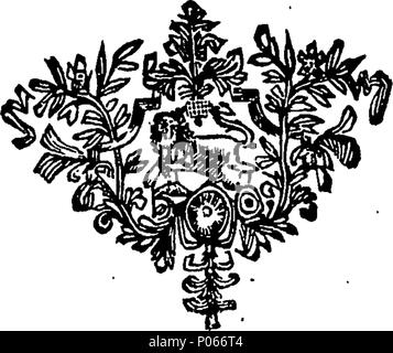 . Englisch: Fleuron aus Buch: eine Anzeige der herauldry der bestimmten Mantel Rüstungen inzwischen in den sechs Grafschaften von North-Wales, und mehrere andere anderswo; mit den Namen der Familien, wobei jeder Mann weiß von was Familie hinabgestiegen ist, seine Arme erkennen. Von John Reynolds, der oswestry Antiquarische. 94 eine Anzeige der herauldry der bestimmten Mantel Rüstungen inzwischen in den sechs Grafschaften von North-Wales Fleuron N 028522-3 Stockfoto