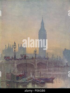 "Die Houses of Parliament, London, 1910. Artist: Herbert Menzies Marshall. Stockfoto