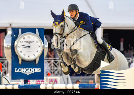 Cannes, Frankreich. 08 Juni, 2018. Tschechische Republik Ales Opatrny Team Prag Lions auf VDL Fakir konkurriert während der 2018 Longines Global Champions League in Cannes am Juni 08, 2018 Credit: BTWImages Sport/Alamy leben Nachrichten Stockfoto