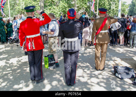 London, UK, 9. Juni 2018. Soldaten begrüssen die Queen's Guard Credit: Alex Cavendish/Alamy leben Nachrichten Stockfoto