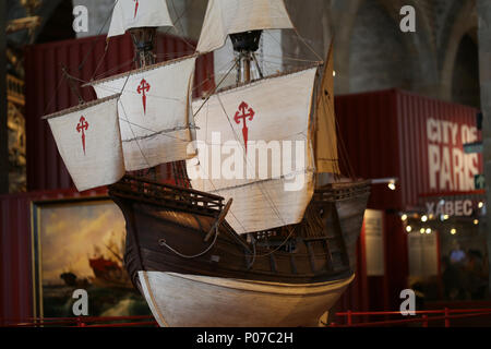 Modell Nao Victoria. Spanisch Carrack. 1. in die Welt umrunden, mit Magellan. 1519-1522. Barcelona Maritime Museum. Spanien. Stockfoto