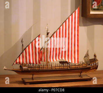 Modell der Galeere Real, Don Juans Flaggschiff in der Schlacht von Lepanto (1571). Barcelona Maritime Museum. Spanien. Stockfoto