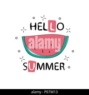 Hallo Sommer Inschrift auf dem Hintergrund der Wassermelone. Grüne Mode. Vektor Stock Vektor