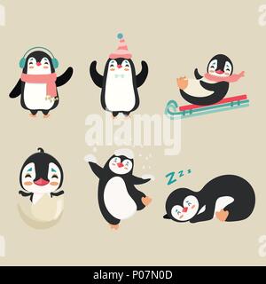 Sammlung von Cartoon penguin. Stock Vektor