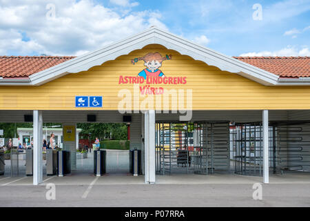 Astrid Lindgrens Welt in Vimmerby. Dies ist ein beliebter Themenpark in Schweden auf der Grundlage der Märchen und Geschichten von Astrid Lindgren. Stockfoto