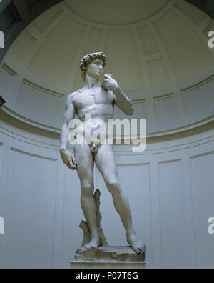 1992 historische Michelangelos David Statue Accademia di Belle Arti in Florenz Toskana Italien Stockfoto