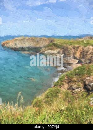 Schöne Pembrokeshire Coast in der Nähe von Porthgain in Wales. Digitalisiertes Foto im impressionistischen Stil Stockfoto