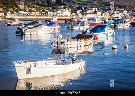 Am frühen Morgen auf den Hafen von Lyme Regis in Dorset, Großbritannien. Stockfoto