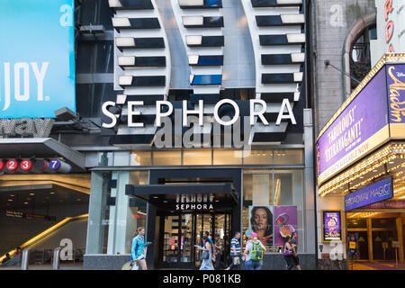 New York - Juni 2, 2018: Sephora store Front Stockfoto