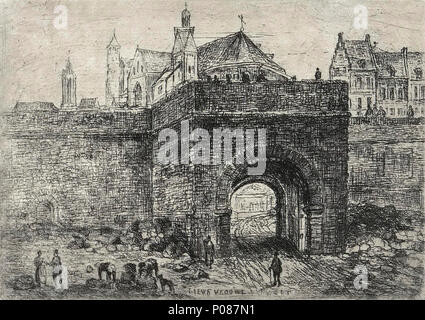 . Englisch: Maastricht, Niederlande. Blick auf die Liebfrauenkirche Vrouwepoort, 1868 abgerissen. Zeichnung von Alexander oder Arnoud Palanka (19 C) in der Sammlung des Rijksmuseum Amsterdam. . 5 November 2012, 11:46:44. Alexander Palanka (1815-1899) oder Arnoud Palanka (1816-1904) 4 Arnoud Palanka, OLV-Poort, Maastricht, ca 1860 Stockfoto