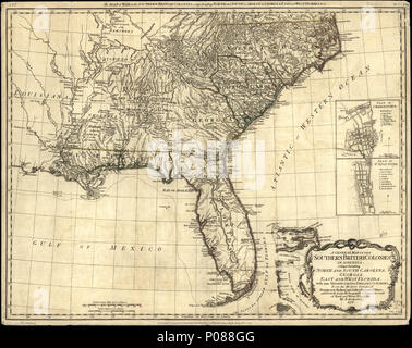 107 Eine allgemeine Karte der südlichen britischen Kolonien in Nordamerika, zu begreifen, North und South Carolina, Georgia, Ost und West Florida, mit den benachbarten Indischen Staaten, die von den modernen Erhebungen der LOC gm 71005467 Stockfoto