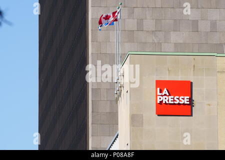 Montreal, QC - Kanada - Mai 9., 2018: Die Zeitung "LA PRESSE", war die erste Veröffentlichung auf Papier Stop auf dem Ipad zu veröffentlichen. Dann ist die jährliche Turno Stockfoto