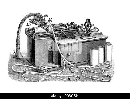 Schallplatten, Plattenspieler von Thomas Alva Edison, digital verbesserte Reproduktion einer Vorlage drucken aus dem Jahr 1881 Stockfoto