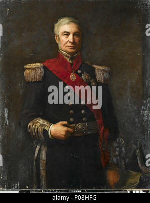 . Englisch: Admiral Sir Alexander Milne (1806-96) eine drei-viertel länge ständigen Portrait von Alexander Milne, trug Admiral's full Dress Uniform, die Multifunktionsleiste und Star des GCB, der Star der KCB (Zivil-) und der Hals Dekoration eines Baronet. Er hält seinen Hut in der linken Hand und seine Rechte ruht auf seinen Gurt wie er Gesichter der Betrachter. Der zweite Sohn von marineoffizier Sir David Milne, er hatte eine lange und erfolgreiche Karriere in der post-Napoleonischen und viktorianischen Seestreitkräfte. Er wurde in keiner großen Drama mit der möglichen Ausnahme der Verlust der revolutionären Dreimaster Revolver Schiff 'Captain', whi beteiligt Stockfoto