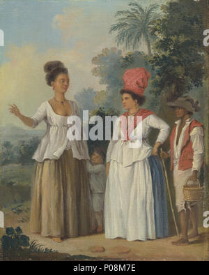 . Indische Frauen der Farbe, mit einem Kind und schwarze Diener. circa 1780 272 Agostino Brunias-West indischen Frauen der Farbe, mit einem Kind und schwarze Diener - Google Kunst Projekt Stockfoto