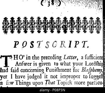. Englisch: Fleuron aus Buch: ein Brief an das Recht der Graf von Nottingham. Durch einen späten Bewegung durch den Erzdiakon von London machte veranlasst, bei seiner visitation für die Stadt Klerus seiner Herrschaft ihren Dank für die Antwort von Herrn Whiston zurückzukehren. Von einem Kurator von London. 126 in einem Brief an das Recht der Earl of Nottingham Fleuron N 022960-3 Stockfoto