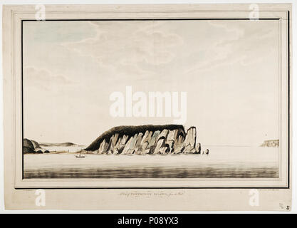 . Englisch: Eine Ansicht von Partridge Island, vom westThere sind drei Varianten dieser Ansicht in der Sammlung. HNS 20 A die Umgebung von Fort Cumberland in der Bucht von Fundy. ca. 1776. Des Barres; Joseph Friedrich Wallet des Barres 241 Blick auf Rebhuhn Insel, aus dem Westen RMG-K 0073 Stockfoto