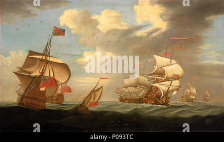 . Englisch: ein Mann des Krieges, die die Royal Standard und andere Schiffe der Flotte eine Flotte von Englische Männer - von - Krieg mit anderen Versand gezeigt wird. Das Schiff auf der linken Seite fliegt die Royal Standard von Königin Anne, nach dem Akt der Union mit Schottland 1707. Es ist nicht klar, ob die Malerei zu einem bestimmten Ereignis bezieht, denn es gibt keine anderen Anzeichen vorhanden. Die beiden Schiffe im Zentrum der Malerei zeigen eine große Anzahl von Zahlen über ihre Decks, die Würdenträger ähneln eher als Segler. Sie sind auf der Suche nach Schiff unter der Royal Standard. Dies unterstreicht die Bedeutung, die t Stockfoto