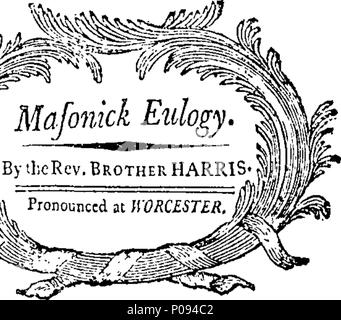 . Englisch: Fleuron aus Buch: ein Masonick Laudatio, ausgesprochen in Worcester, Massachusetts, twentyfourth Juni, A.L. 5794, am Fest des Hl. Johannes des Täufers, bevor die Offiziere und Brüder der Morning Star Lodge der Freien und Angenommenen Maurer in dieser Stadt, die von den Offizieren und Brüder trat o Trinity Lodge von Lancaster. Durch den Polwender Bruder Thaddeus M. Harris. Durch die Vereinigten Antrag der Brüder veröffentlicht. 129 A Masonick Laudatio, ausgesprochen in Worcester, Massachusetts, twentyfourth Juni, ein FLEURON W 020723-1 Stockfoto