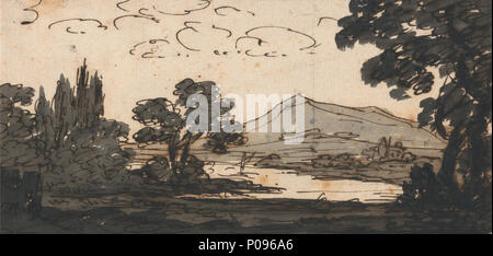 . Landschaft mit Berg- und Seeblick. 1750 s 277 Alexander Cozens - Landschaft mit Bergen und See - Google Kunst Projekt Stockfoto