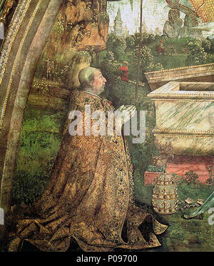 . Englisch: Detail anzeigen Papst Alexander VI. (Rodrigo Borgia) Français: Détail montrant le Pape Alexandre VI (Rodrigo Borgia). Die Auferstehung (Detail). Zwischen 1492 und 1495 278 Alexander VI - Pinturicchio detail Stockfoto