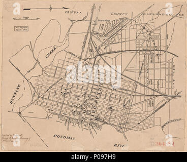 . Englisch: Kopieren Sie in schwarzer Tinte kommentierte: Empfangen von Herrn Gosnell durch die Handelskammer von Alexandria, VA US-Büro der Volkszählung Nr. auf gestempelt: 36488 X. Mit Norden nach rechts ausgerichtet. LC kopieren unvollkommen: Zerrissen entlang der Kanten des Blatts. Auch verfügbar in der Bibliothek des Kongresses Website als Rasterbild. DCP. [Alexandria, Virginia. 1915. Alexandria (Virginia). Büro der Stadt Engineer; Peyton, H. L. (Harrie L.); in den Vereinigten Staaten. Präsidium Der Volkszählung 278 Alexandria, Virginia LOC 89692507 Stockfoto