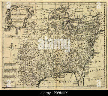 . Englisch: skalieren kann. 1:8,500,000. Relief bildlich dargestellt. ' Westlicher Länge von London." "Nein. 59.' Aus dem der Autor einen vollständigen Atlas oder unterschiedliche Sicht auf die bekannte Welt... 1752. LC-Karten von Nordamerika, 1750-1789, 12 auch durch die Bibliothek des Kongresses Website als Rasterbild. Vault AACR2. Eine neue und genaue Karte von Louisiana, mit Teil von Florida und Kanada und den angrenzenden Ländern. 1752. Bowen, Emanuel 138 eine neue &Amp; genaue Karte von Louisiana, mit Teil von Florida und Kanada und den angrenzenden Ländern. LOC 74693891 Stockfoto