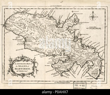 . Englisch: Relief bildlich dargestellt. In oberer Rand: Für den Lond. Zeitschrift. Aus der Londoner Zeitschrift oder von Herrn monatliche Intelligencer. Dezember 1758, v. 27. LC-Karten von Nordamerika, 1750-1789, 2047 auch durch die Bibliothek des Kongresses Website als Rasterbild. LC Kopie 2 unvollkommen: Teil der linken unteren Ecke fehlt. . Eine genaue Karte der Insel Martinico. 1758. Kitchin, Thomas 294 Eine genaue Karte der Insel Martinico LOC 2010593366 Stockfoto
