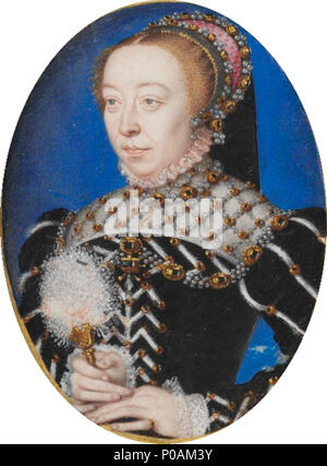 . Miniatur von Katharina de' Medici", ein seltenes Porträt von Catherine, bevor sie 1559, als sie den Schleier und stark schlichtes Kleid einer Witwe verabschiedet verwitwet.'. Portrait von Katharina de' Medici (1519-1589). ca. 1555 16 Katharina de Medici Stockfoto