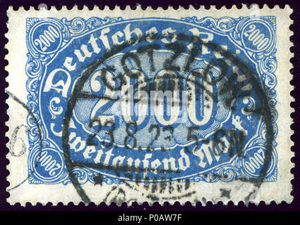 . Englisch: Stempel der Deutschland, die Inflation 2000 Mark, Ausgabe Januar 1923, Storniert am GOTZLOW (heute Polen) auf 23-8-1923. Michel N° 253. . 21 Februar 2014, 15:52:29. Jacquesverlaeken 1 1923 2000 M Gotzlow Mi 253 Stockfoto