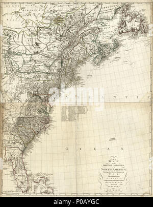 154 Eine neue Karte der Britischen Kolonien in Nordamerika, dem Sitz des gegenwärtigen Krieges, aus den besten Umfragen, verglichen mit und aus Handschriften von mehreren Adligen und Kollegen verbessert. LOC 74695319 Stockfoto