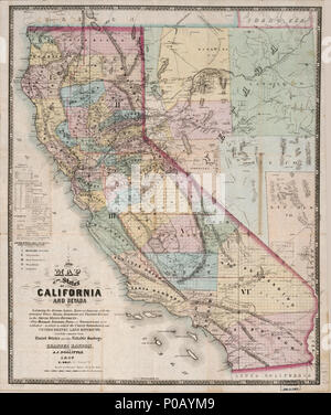155 Eine neue Karte der Bundesstaaten Kalifornien und Nevada, die Flüsse, Seen, Buchten und Inseln, mit den wichtigsten Städten, Straßen, Eisenbahnen, und Transportrouten zu den Silver mining Bezirke; auch LOC 78691707 Stockfoto