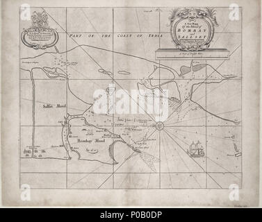 155 Eine neue Mapp der Insel Bombay und Sallset von Saml Thornton Hydrographer zu Ihr Honoble East India Company; an ihr Signe von ye Plat in Ihr minories London. RMG-F 0242. Stockfoto