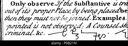 . Englisch: Fleuron aus Buch: Eine neue Hand Grammatik, die in der Regel für das Schreiben von jeder Sprache, ob Englisch, Latein, Französisch, &c. Auch, insbesondere die Verkürzung und der Beitritt zu regeln, zu der englischen Zunge ausgestattet, für den Beitritt in jedem Satz, Fünf, Sechs oder mehr Worte zusammen; ohne den Injektor in einem Augenblick der Zeit nie erfunden. Nach all den Verbesserungen, die der Autor hat, seit er seinen ehemaligen kurzer Hand Grammatik vor etwa Zwanzig Jahren veröffentlicht: Welche Verbesserungen machen diese neue Methode viel mehr einfach, schnell, und lesbar, wie sich Stockfoto