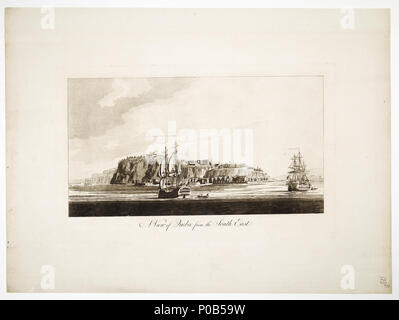 . Englisch: Eine Ansicht von Quebec aus dem Süden Osten. Blatt. Eingraviert. Platte änderungen: Klippen an der Linken haben in der Höhe erhöht. Weitere Features: Gedruckt auf Bates Papier. Dark Sepia. HNS 125B eine Ansicht von Quebec aus dem Süden Osten. . Circa 1780. Joseph Friedrich Wallet des Barres 241 Blick von Quebec aus dem Süden Osten. RMG-K 0327 Stockfoto