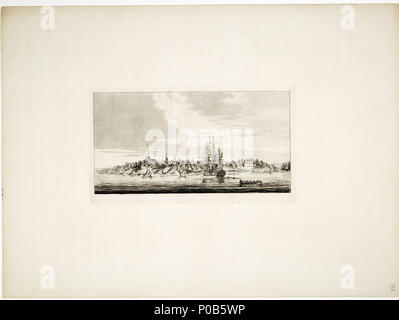 . Englisch: [Ein Blick auf New York] Blatt. Eingraviert. Es ist ein Beispiel für diese Ansicht in der Sammlung, von Stevens als "extrem selten", bewaldeten Höhen 'view' beschrieben. Impressum fehlt. Aquatinta. Gedruckt auf Bates Papier, Sepia. HNS 148 [ein Blick auf New York]. ca. 1781. Des Barres; Joseph Friedrich Wallet des Barres 241 ein Blick auf New York RMG-K 0371 Stockfoto