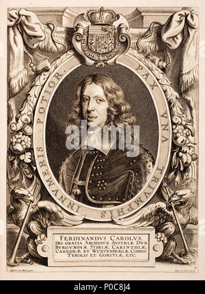 . Français: Ferdinand III. de Habsbourg Englisch: Büste Portrait von Ferdinand Karl, Erzherzog von Österreich Nederlands: Buste van Keizer Ferdinand III.; Ferdinand Karel, Aartshertog van Oostenrijk. 1717. Anselm Van Hulle (1601 - nach 1674) Alternative Namen Anselmus Hebbelijnck, Anselmus Hebbelynck, Anselm von Hulle, Anselmus Van Hulle, Anselmus von Hulle Beschreibung flämischen Maler und Zeichner Geburtsdatum / Tod 23. Juli 1601 (Taufen) nach 1674 Ort der Geburt / Todes Gent Gent (?) Arbeit Zeitraum 1620-1674 Arbeit Ort Gent (1620), Münster, Gottorf, Dresden, Italien (-1631).... Stockfoto