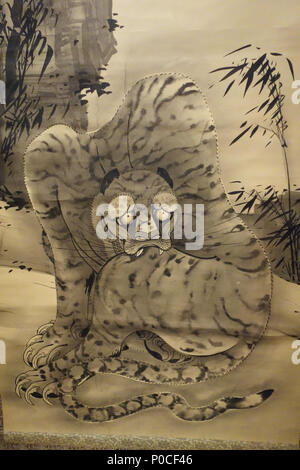 . Englisch: Drache und Tiger von Soga Shōhaku (曾我蕭白) (1730 - 1781), Ende 1770 - Museum der Bildenden Künste, Boston, Massachusetts, USA. Dieses Kunstwerk ist in der public domain, weil der Künstler vor mehr als 100 Jahren starb. . 日本語: 龍虎図 虎 Englisch: Drache und Tiger. 1770. Daderot 1 Drachen und Tiger von Soga Shohaku, Ende 1770 - Museum der Bildenden Künste, Boston - DSC 02773 Stockfoto