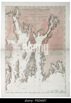 . Englisch: ein Diagramm auf den Hafen von Rhode Island und Narraganset Bay nach Wegbeschreibungen von den Herren von Handel befragt zu Seiner Majestät Surveyor Allgemein für den nördlichen Bezirk von Norden AmericaTwo Blätter. Eingraviert. Maßstab: Ca. 1:50 000 (bar). Kartografische Hinweis: Variation 6 Grad W. Bar Skala in Satzung Meilen angezeigt. Inhalt Hinweis: 86 F und späteren Varianten zeigen die Situation der britischen Schiffe und Truppen zum Zeitpunkt d'Estaings französische Flotte verankert und landete, Vom 29. Juli bis 9. August 1778. Platte änderungen: Seite Nr. PL. 14. "graviert rechts oben. Weitere Features: Gedruckte o Stockfoto