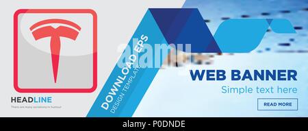 Tesla Konzept horizontale Webseite banner Template Design auf abstrakten Hintergrund mit flache moderne isolierte Vektor Icon und geometrische Formen. Stock Vektor