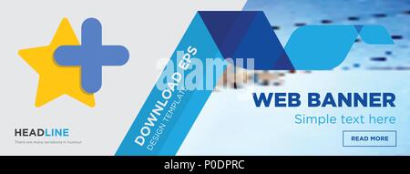 Star plus Konzept horizontale Webseite banner Template Design auf abstrakten Hintergrund mit flache moderne isolierte Vektor Icon und geometrische Formen. Stock Vektor
