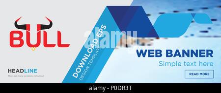 Stier Konzept horizontale Webseite banner Template Design auf abstrakten Hintergrund mit flache moderne isolierte Vektor Icon und geometrische Formen. Stock Vektor