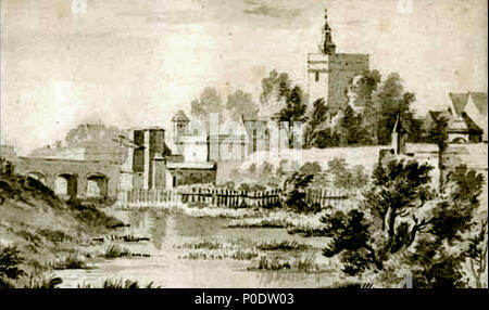 . Englisch: Maastricht, Niederlande. Blick auf Akerpoort, einer der mittelalterlichen Stadttore in Wyck-Maastricht, 1760. . 8 Januar 2015, 18:00:16. Unbekannter Künstler, 1760 14 Maastricht, Akerpoort, 1760 Stockfoto