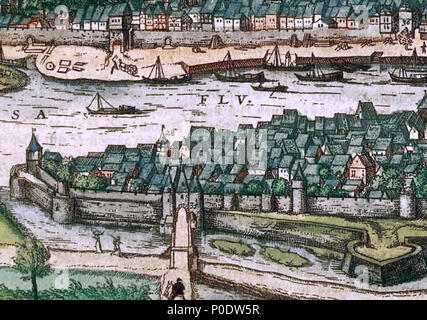 . Englisch: Ansicht des Duitse Poort (Tor) in Wyck-Maastricht, Niederlande, um 1570. Stadt Panorama von Simon de Bellomonte, c 1570, 1575 in Teil 2 der Braun & Hogenberg von Atlas der Welt Städte veröffentlicht Civitates orbis terrarum. . 11 Januar 2015, 00:26:24. Simon de Bellomonte, c2668 1 1570 MaastrichtSimonDeBellomonte - Duitse Poort Stockfoto