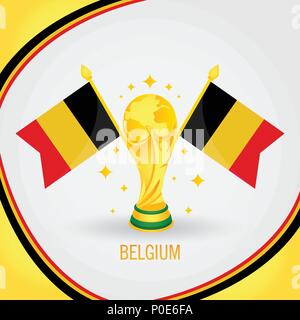 Belgien Fußball-Meister Wm 2018 - Flagge und Goldene Trophäe Stock Vektor