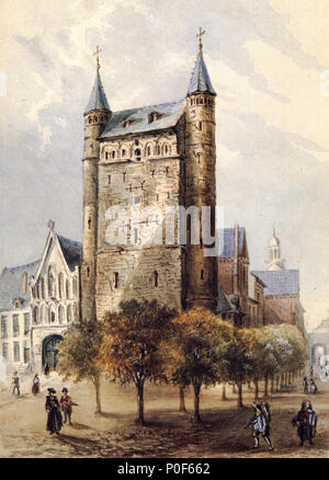 . Englisch: Maastricht, Niederlande. Blick auf die mittelalterliche Pfarrkirche Unserer Lieben Frau. Aquarell auf J. Lefebvre zugeschrieben, ca 1850-'60, in der Sammlung der Stadt Maastricht. . 27 Januar 2015, 23:23:00 Uhr. J. Lefebvre? C 1850 17 Onze Lieve Vrouweplein, Maastricht (J Lefebvre, ca 1850-60) Stockfoto