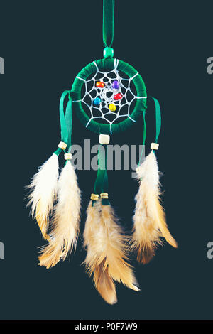 Vintage dreamcatcher auf schwarzem Hintergrund Stockfoto