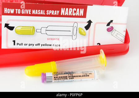 Narcan, Naloxon Hydrochlorid, Nasenspray Heroin zur Behandlung der Überdosierung Stockfoto